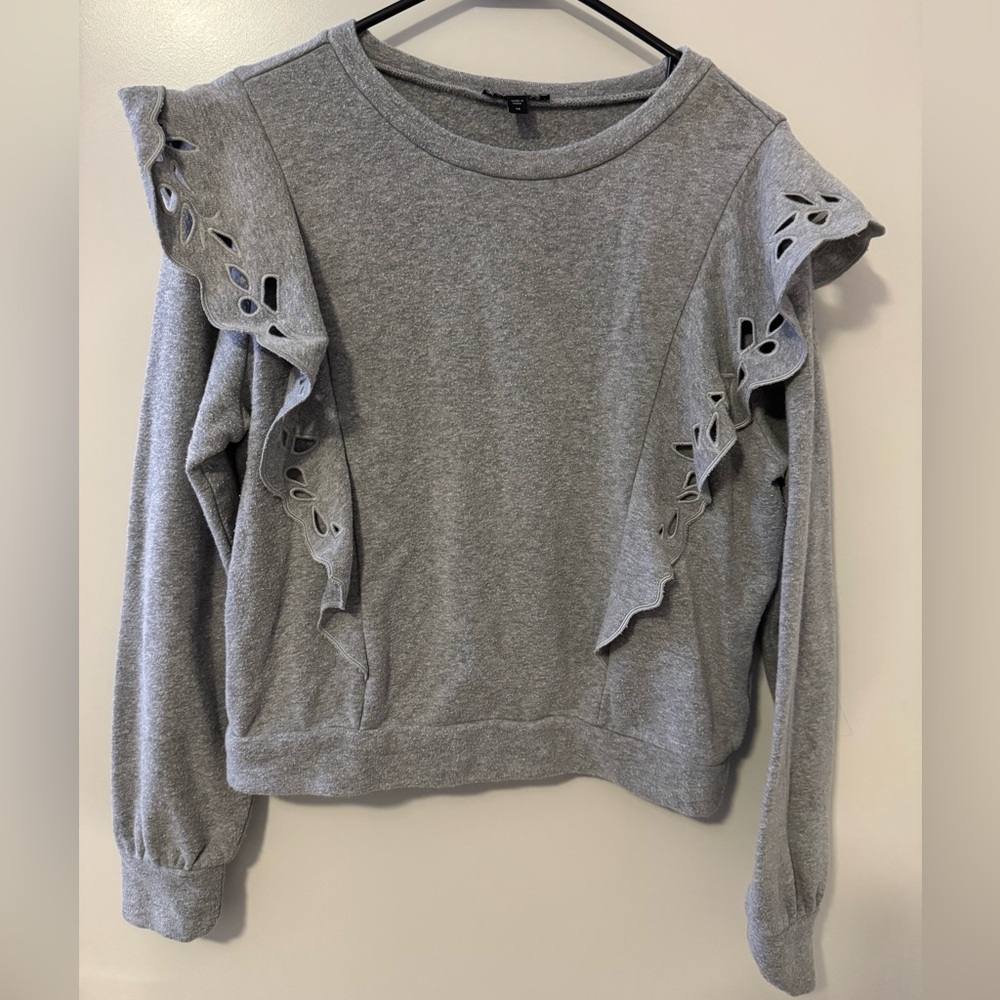 Express Gray Eyelet Ruffle Sweatshirt